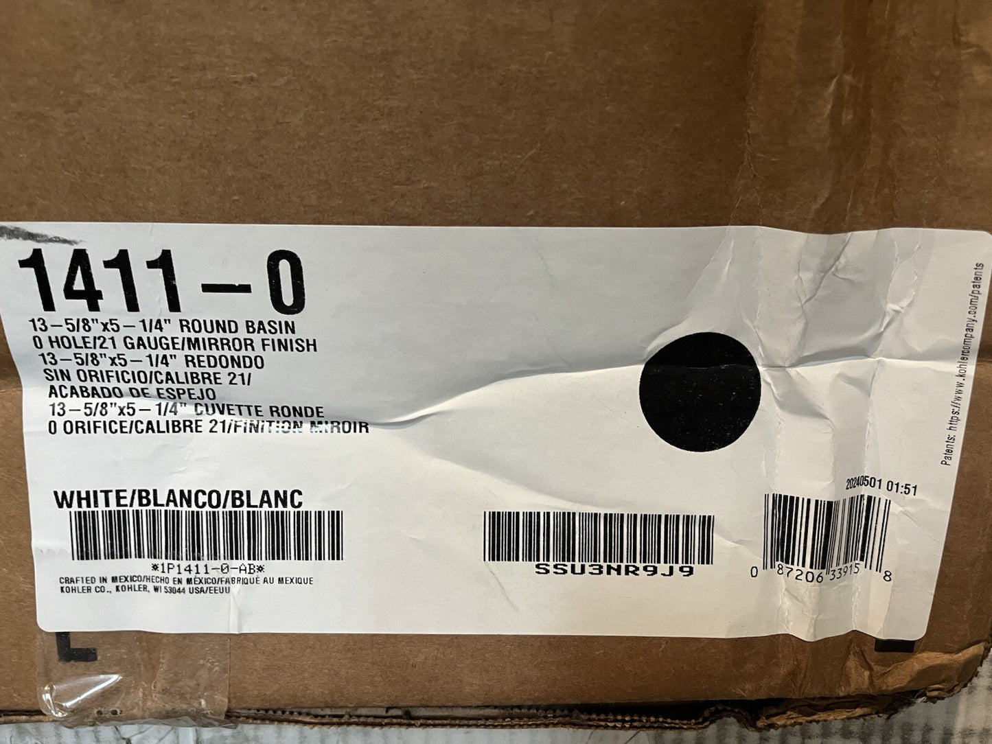 Kohler 14110 Sterling Bar/Lavatory Sink Stainless Steel