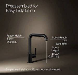 Kohler Purist Single-Hole Kitchen Faucet – Matte Black – K-7505-BL