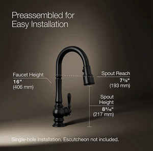 Kohler K-99261-BL Artifacts Pull-Down Kitchen Faucet — Matte Black