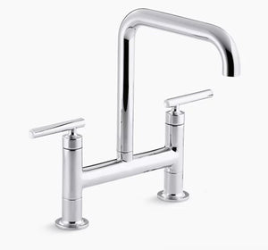 Kohler K-7547-4-CP Purist Bridge Kitchen Faucet 2-Hole Deck Mount Polished Chrom