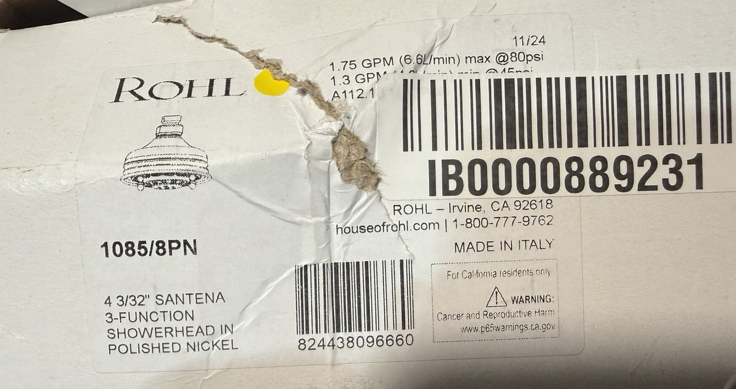 ROHL Santena 4″ 3-Function Showerhead – Polished Nickel 1085/8PN