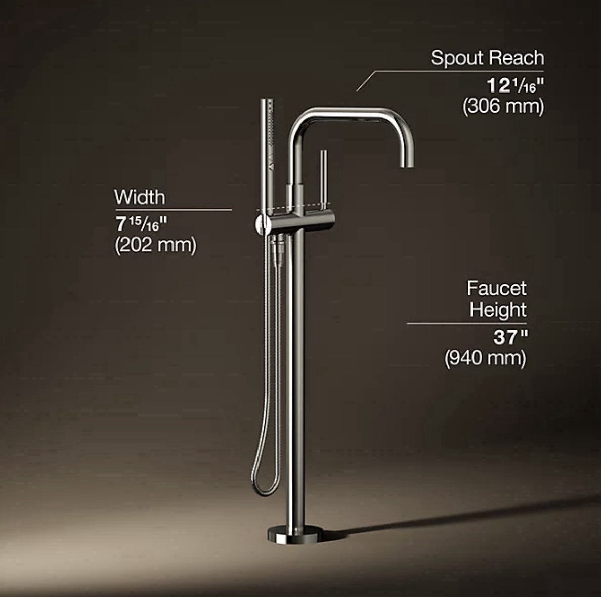 KOHLER Purist Floor-Mount Bath Filler w/ Handshower – Polished Nickel – K-T97328