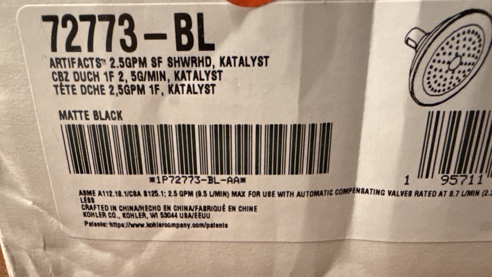 Kohler K-72773-BL Artifacts® 2.5 GPM Showerhead – Matte Black