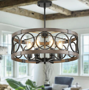 rustic farmhouse 6-light semi-flush mount ceiling chandelier