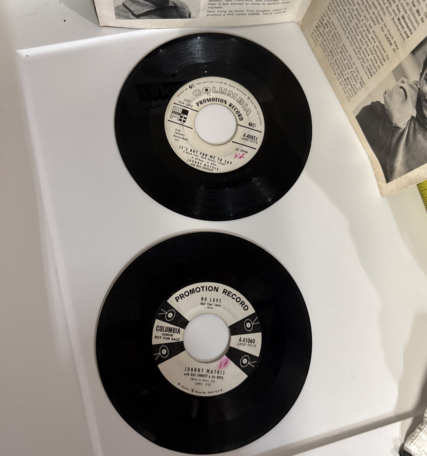 Rare-Johnny Mathis Take 2 Lizzy DJ Promo 45- not released to the public