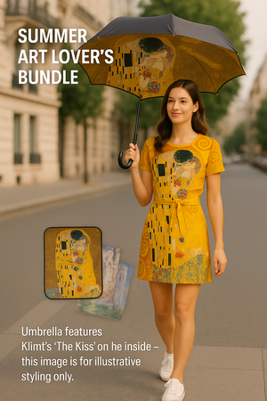 🖼️ Summer Art Lover’s Bundle – Gustav Klimt ‘The Kiss’ Dress, Umbrella + Poster