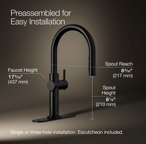 KOHLER Crue Kitchen Faucet – Matte Black (K-22974-BL) Pull-Down Style