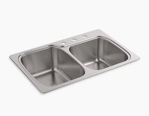 KOHLER 75791-3-NA Verse Double Bowl Kitchen Sink – 33" Stainless Steel 3-Hole 🟩