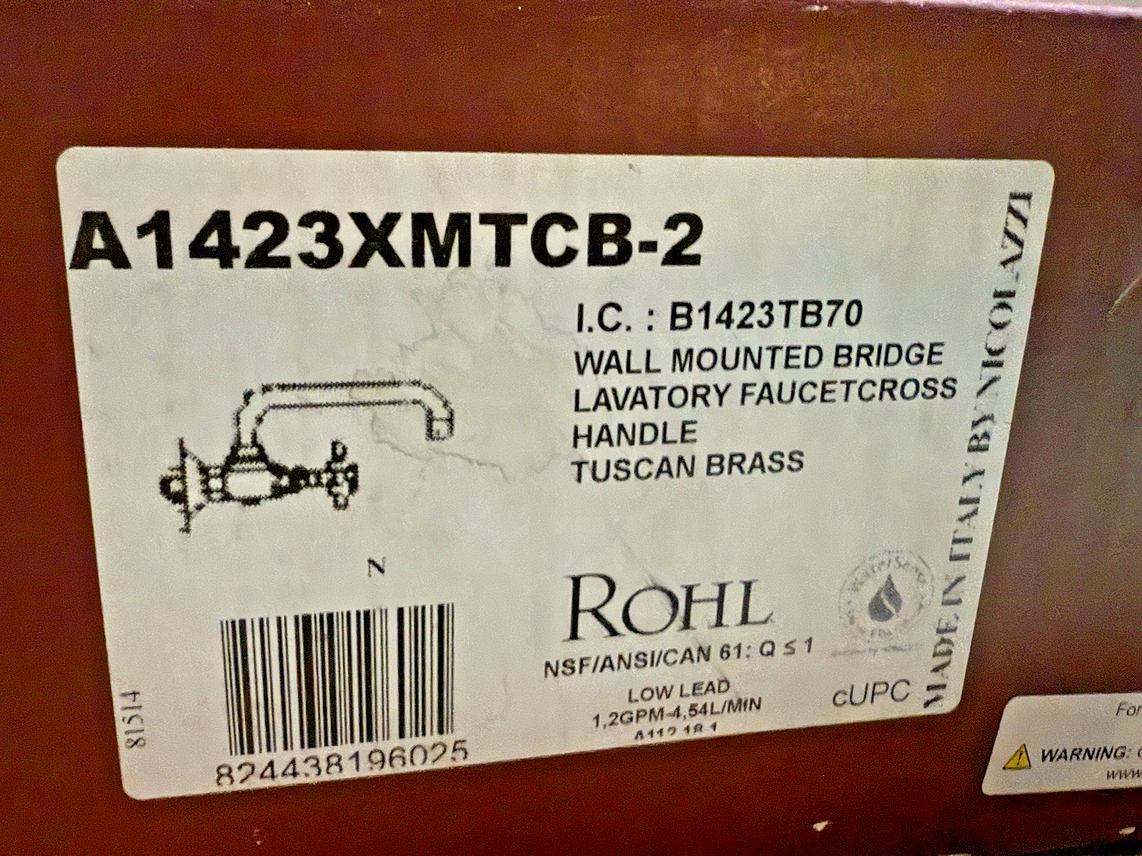 ROHL A1423XMTCB-2 Tuscan Bronze Wall-Mount Bridge Faucet w/ Spout Trim