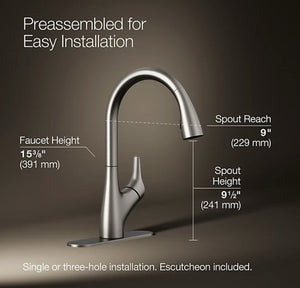 KOHLER Rival Pull-Down Kitchen Faucet 1.5 GPM – Vibrant Stainless (K-30469-VS)