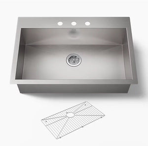 Kohler 3821-3-NA Vault SS Kitchen Sink | Single Bowl, 3-Hole, Dual Mount