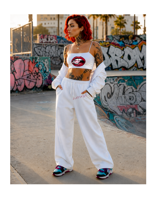 Savage Lips White Crop Top lifestyle image by Savage & Soul